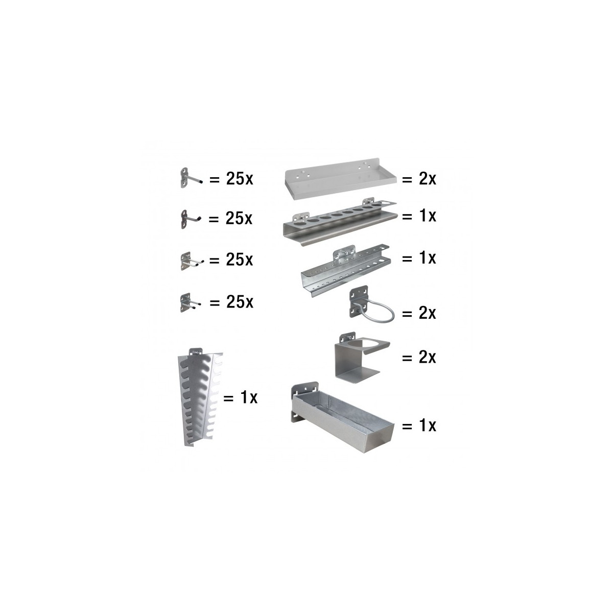 Werkzeuglochwand-Hakenset, 110-teilig, aluminiumfarben...